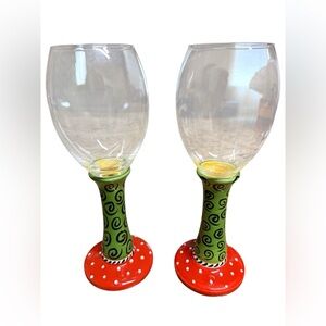 Sexy stems ceramic Colorful Hand-Painted Wine Glasses set of 2